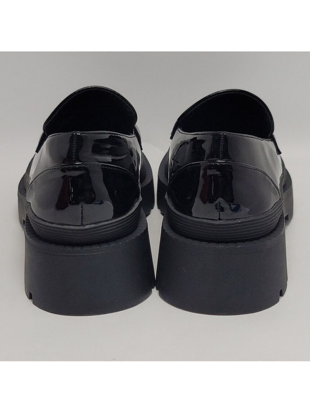 New York & Company Women's Penny Chunky Lug Sole Black Patent Leather Loafers 9 - Picture 6 of 13